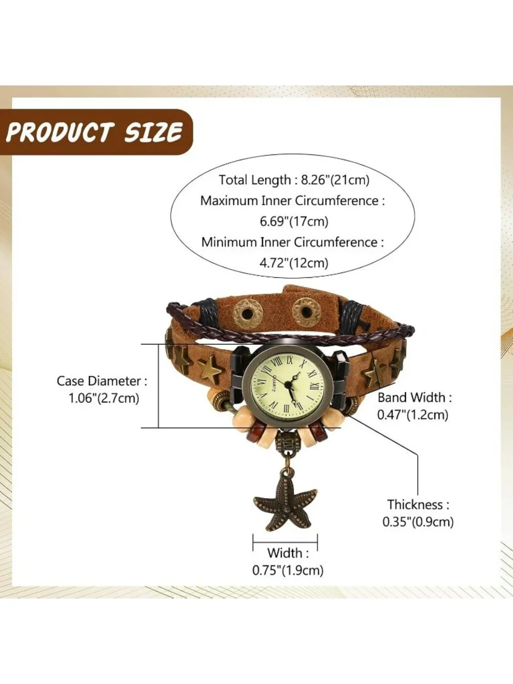 Women's Brown Analog Quartz Star Bracelet Weave Wrap Around Leather Wrist Watch